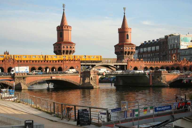 The nearby Oberbaum Bridge over River Spree, Berlin