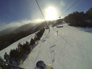 Heading up the Kosciusko Express Chair at Thredbo.