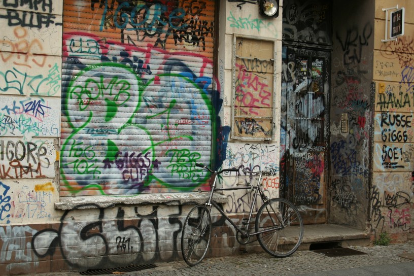 A photo I took of a bike against a wall somewhere in East Berlin 