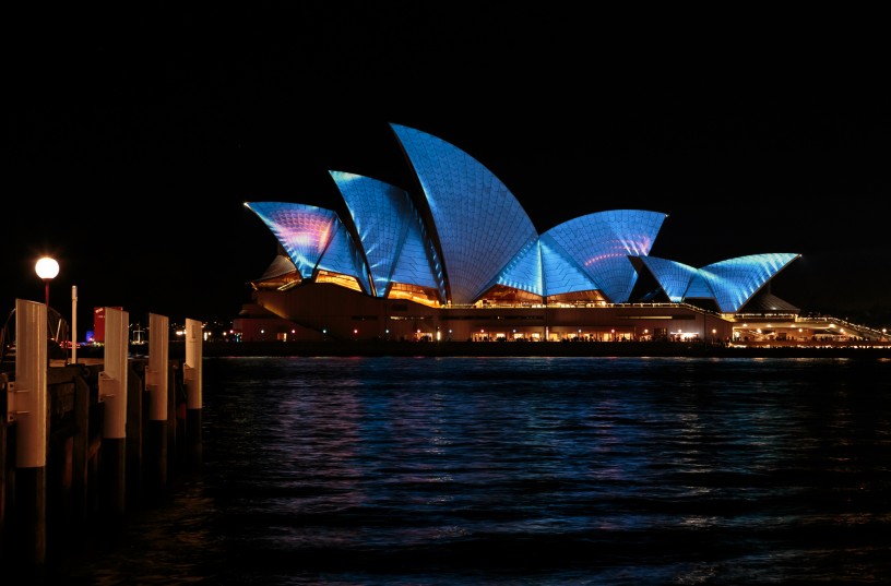 Sydney Opera House with Blue Metallic Projection during Vivid Festival 2014