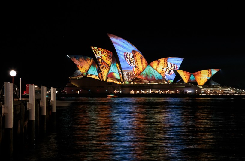 Sydney Opera House with Butterfly Projection during Vivid Festival 2014