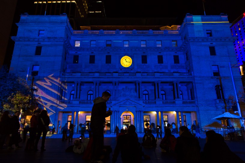 Sydney Customs House with Blue Projection during Vivid Festival 2014