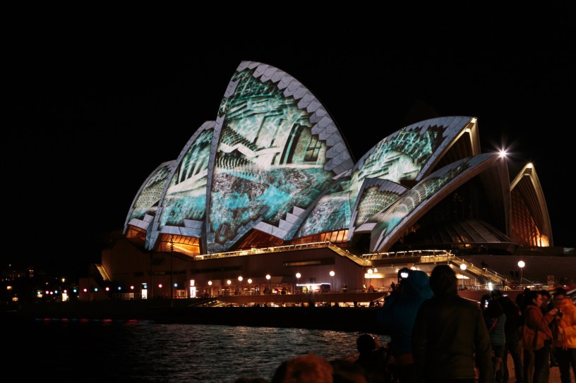 Sydney Opera House with Falling Tiles Projection during Vivid Festival 2014