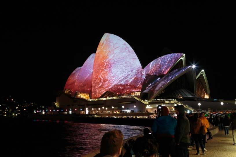 Sydney Opera House with Pink Burst Projection during Vivid Festival 2014