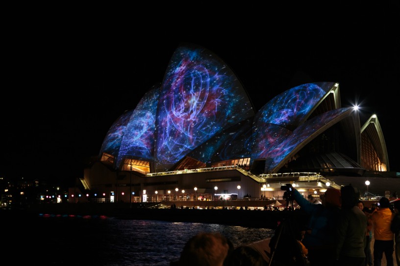 Sydney Opera House with Universe Projection (Closeup) during Vivid Festival 2014