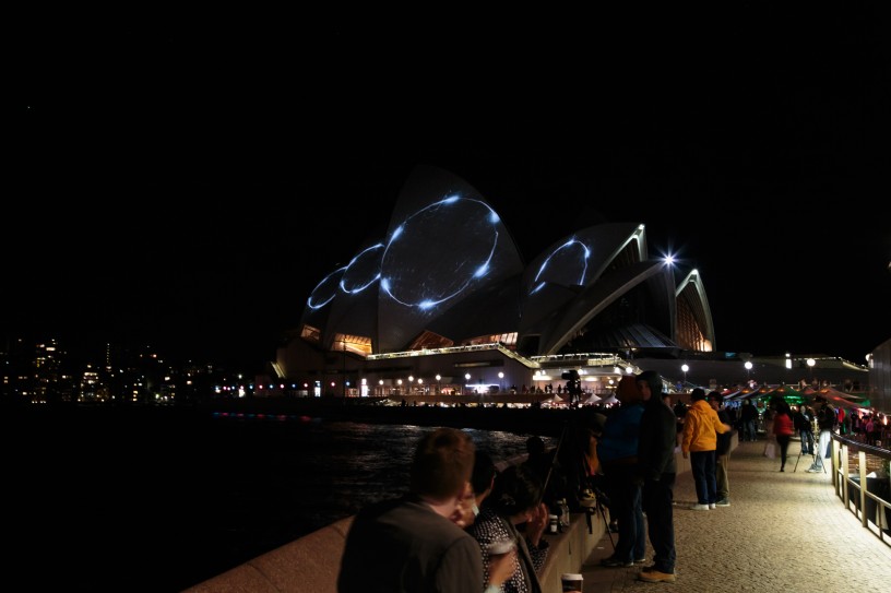 Sydney Opera House with White Circles Projection during Vivid Festival 2014