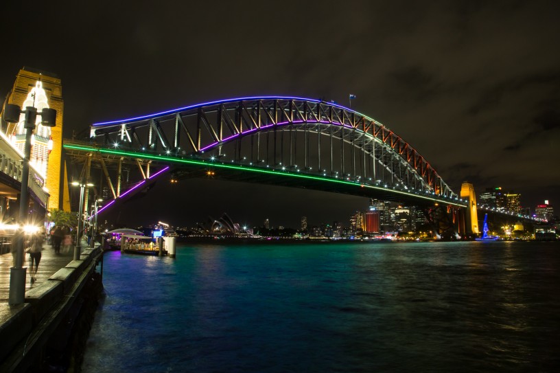 Sydney Harbour Bridge in Green, Blue and Pink, Vivid Festival 2014