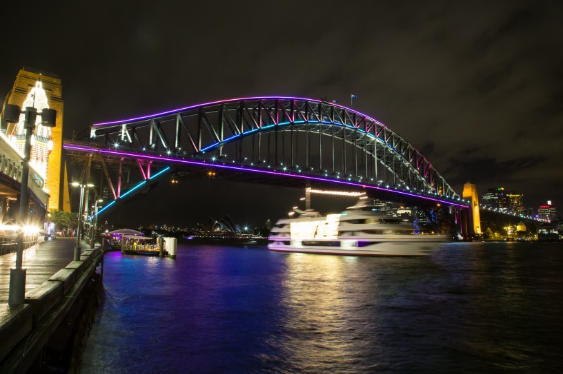 Sydney Harbour Bridge in Purple, Blue and Pink, Vivid Festival 2014