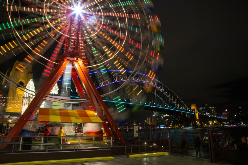 Sydney Harbour Bridge and Luna Park Ferris Wheel, Vivid Festival 2014