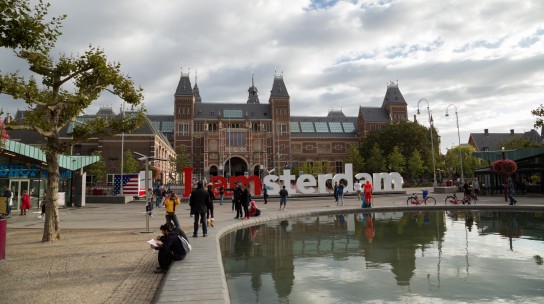 Museum Square in Amsterdam with the Van Goph Gallery and the impressive Rijksmuseum (above).