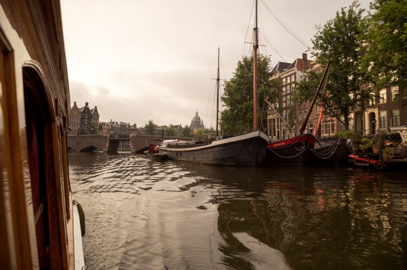 Tall Ships from Canal Boat, Amsterdam, Netherlands