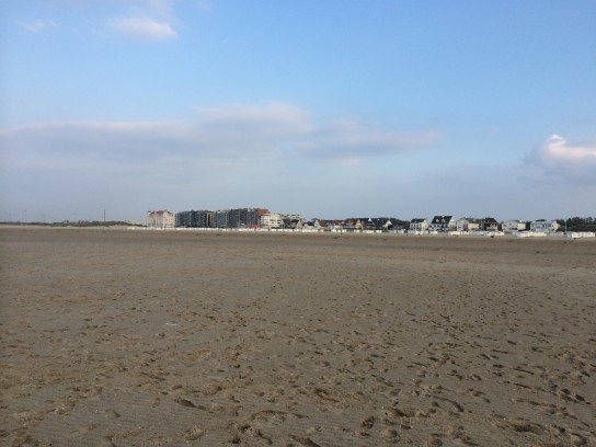 The tide goes out a loooong way in the these parts. We're standing at the water's edge looking back to civilisation.