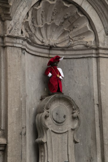 The Mannekin Pis, a tiny statue of a boy pissing into a pool, is oddly enough the most famous statue in all of Belgium.