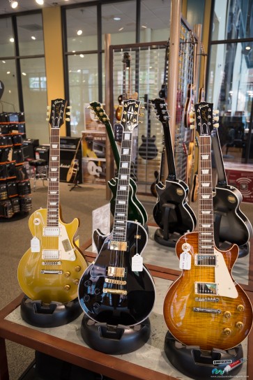 Historic reissue and custom Les Pauls for sale in the Gibson guitar factory shop
